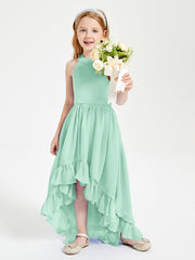Trendy Boho Junior Bridesmaid Dresses Asymmetrical Cascading Skirt Mint Green