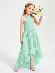 Trendy Boho Junior Bridesmaid Dresses Asymmetrical Cascading Skirt Mint Green