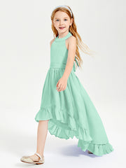 Trendy Boho Junior Bridesmaid Dresses Asymmetrical Cascading Skirt Mint Green