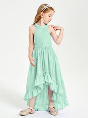 Trendy Boho Junior Bridesmaid Dresses Asymmetrical Cascading Skirt Mint Green