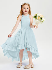 Trendy Boho Junior Bridesmaid Dresses Asymmetrical Cascading Skirt Mist