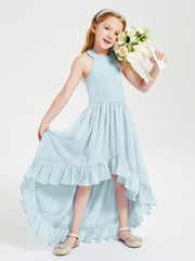 Trendy Boho Junior Bridesmaid Dresses Asymmetrical Cascading Skirt Mist