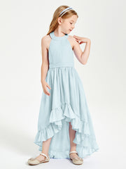 Trendy Boho Junior Bridesmaid Dresses Asymmetrical Cascading Skirt Mist