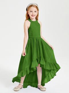 Trendy Boho Junior Bridesmaid Dresses Asymmetrical Cascading Skirt Moss