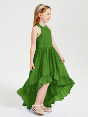 Trendy Boho Junior Bridesmaid Dresses Asymmetrical Cascading Skirt Moss