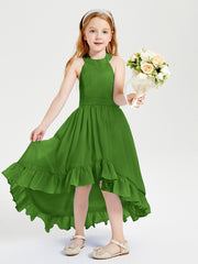 Trendy Boho Junior Bridesmaid Dresses Asymmetrical Cascading Skirt Moss