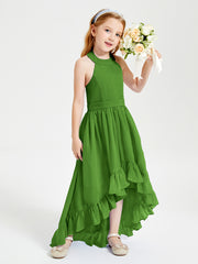 Trendy Boho Junior Bridesmaid Dresses Asymmetrical Cascading Skirt Moss