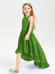 Trendy Boho Junior Bridesmaid Dresses Asymmetrical Cascading Skirt Moss