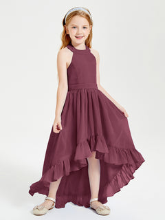 Trendy Boho Junior Bridesmaid Dresses Asymmetrical Cascading Skirt Mulberry