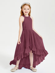 Trendy Boho Junior Bridesmaid Dresses Asymmetrical Cascading Skirt Mulberry