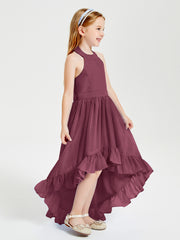 Trendy Boho Junior Bridesmaid Dresses Asymmetrical Cascading Skirt Mulberry