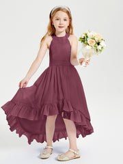 Trendy Boho Junior Bridesmaid Dresses Asymmetrical Cascading Skirt Mulberry