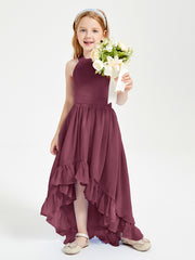 Trendy Boho Junior Bridesmaid Dresses Asymmetrical Cascading Skirt Mulberry