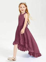 Trendy Boho Junior Bridesmaid Dresses Asymmetrical Cascading Skirt Mulberry
