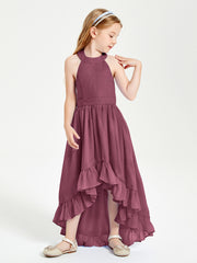 Trendy Boho Junior Bridesmaid Dresses Asymmetrical Cascading Skirt Mulberry
