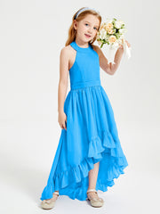 Trendy Boho Junior Bridesmaid Dresses Asymmetrical Cascading Skirt Ocean Blue