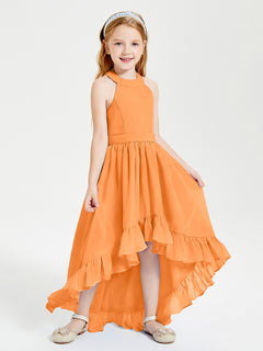 Trendy Boho Junior Bridesmaid Dresses Asymmetrical Cascading Skirt Orange