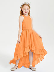 Trendy Boho Junior Bridesmaid Dresses Asymmetrical Cascading Skirt Orange