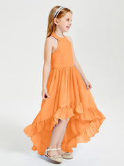 Trendy Boho Junior Bridesmaid Dresses Asymmetrical Cascading Skirt Orange