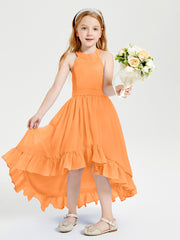 Trendy Boho Junior Bridesmaid Dresses Asymmetrical Cascading Skirt Orange