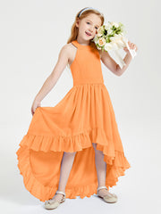 Trendy Boho Junior Bridesmaid Dresses Asymmetrical Cascading Skirt Orange