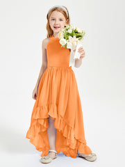 Trendy Boho Junior Bridesmaid Dresses Asymmetrical Cascading Skirt Orange