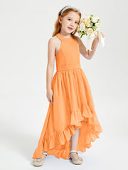 Trendy Boho Junior Bridesmaid Dresses Asymmetrical Cascading Skirt Orange