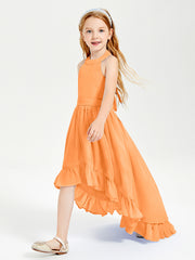 Trendy Boho Junior Bridesmaid Dresses Asymmetrical Cascading Skirt Orange