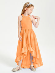 Trendy Boho Junior Bridesmaid Dresses Asymmetrical Cascading Skirt Orange
