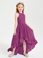 Trendy Boho Junior Bridesmaid Dresses Asymmetrical Cascading Skirt Orchid
