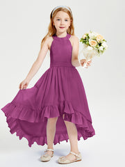 Trendy Boho Junior Bridesmaid Dresses Asymmetrical Cascading Skirt Orchid
