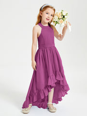 Trendy Boho Junior Bridesmaid Dresses Asymmetrical Cascading Skirt Orchid