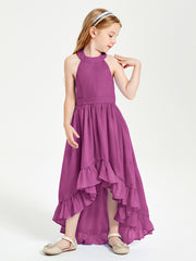 Trendy Boho Junior Bridesmaid Dresses Asymmetrical Cascading Skirt Orchid
