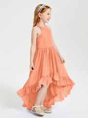 Trendy Boho Junior Bridesmaid Dresses Asymmetrical Cascading Skirt Papaya