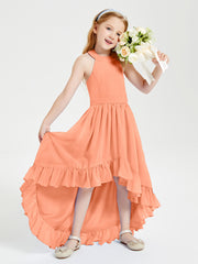Trendy Boho Junior Bridesmaid Dresses Asymmetrical Cascading Skirt Papaya