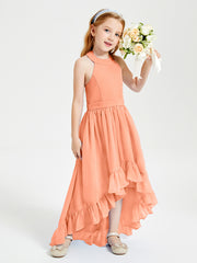 Trendy Boho Junior Bridesmaid Dresses Asymmetrical Cascading Skirt Papaya