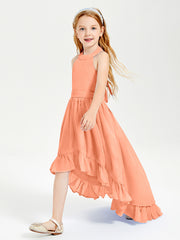 Trendy Boho Junior Bridesmaid Dresses Asymmetrical Cascading Skirt Papaya