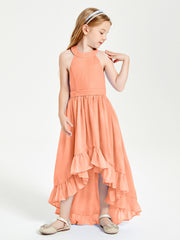 Trendy Boho Junior Bridesmaid Dresses Asymmetrical Cascading Skirt Papaya