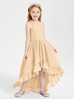 Trendy Boho Junior Bridesmaid Dresses Asymmetrical Cascading Skirt Peach