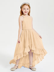 Trendy Boho Junior Bridesmaid Dresses Asymmetrical Cascading Skirt Peach