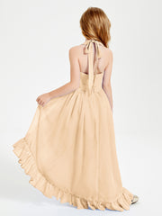 Trendy Boho Junior Bridesmaid Dresses Asymmetrical Cascading Skirt Peach