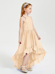 Trendy Boho Junior Bridesmaid Dresses Asymmetrical Cascading Skirt Peach