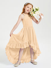 Trendy Boho Junior Bridesmaid Dresses Asymmetrical Cascading Skirt Peach