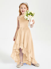 Trendy Boho Junior Bridesmaid Dresses Asymmetrical Cascading Skirt Peach
