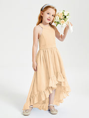 Trendy Boho Junior Bridesmaid Dresses Asymmetrical Cascading Skirt Peach