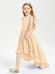 Trendy Boho Junior Bridesmaid Dresses Asymmetrical Cascading Skirt Peach