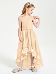 Trendy Boho Junior Bridesmaid Dresses Asymmetrical Cascading Skirt Peach