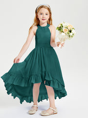 Trendy Boho Junior Bridesmaid Dresses Asymmetrical Cascading Skirt Peacock