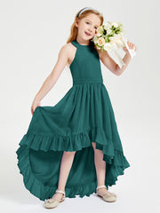 Trendy Boho Junior Bridesmaid Dresses Asymmetrical Cascading Skirt Peacock