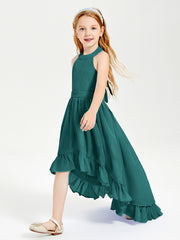 Trendy Boho Junior Bridesmaid Dresses Asymmetrical Cascading Skirt Peacock